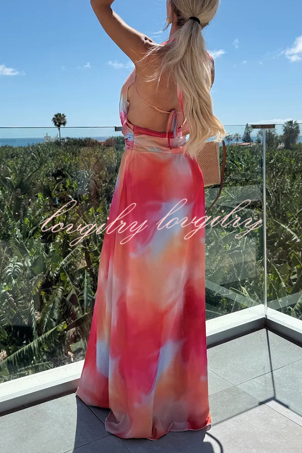 Sexy Sleeveless Backless Halter Neck Lace Up Maxi Dress