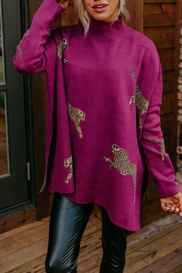 Cozy and Kind Leopard Slit Relaxed Sweatshirt （Buy 3 Get Free Fast Shipping & Extra 20% off Use Code：RS20）