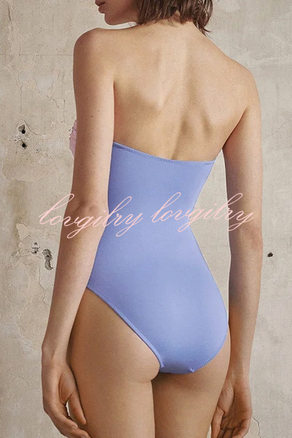 Color Block Patchwork Hollow Metal Decorative Stretch One-piece Swimsuit