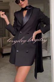 Eve Satin Lapel Draped Neckline Button Long Sleeve Blazer Mini Dress