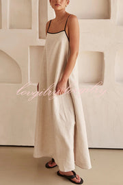 Dasha Linen Blend Square Neck Pocketed A-line Loose Maxi Dress