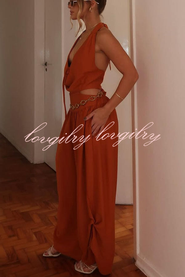 Alessia Cutout Waist Back Tie-up Pocket Halter Harem Jumpsuit