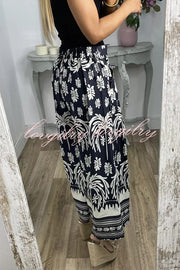 Unique Print Elastic Waist Loose Pocket Holiday Wide Leg Pants