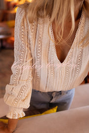 Elegant Openwork V-neck Long-sleeved Casual Shirt