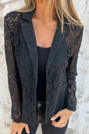 Fashion Lapel Long Sleeve Pocket Elegant Lace Jacket