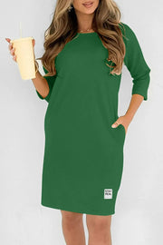 Solid Color Round Neck Long Sleeve Loose Casual Mini Dress