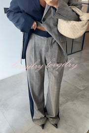 Nayla Plaid Contrast Color Belted Long Sleeve Lapel Blazer and Pocketed Wide Leg Pants Set
