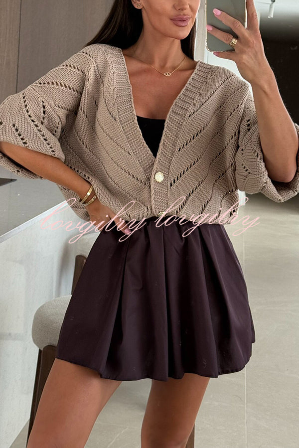 Fashion Hollow Knitted V-neck Button Loose Cardigan