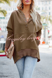 Coffee Perks Cotton Pocketed Henley Hoodie