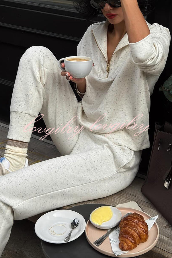 Everyday Neutrals Half-zip Neck Sweatshirt and Elastic Waist Pocketed Loose Jogger Set