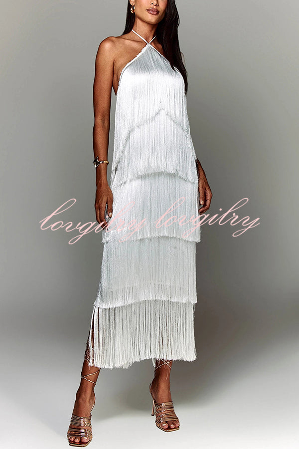 Sexy Halterneck Backless Elegant Fringe Maxi Dress