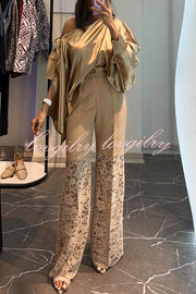Chic Moment Satin Irregular Knot Slit Sleeve One Shoulder Loose Blouse