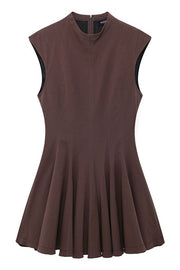 Solid Color Round Neck Sleeveless Waist Mini Dress