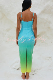 Sirene Sequin Gradient Starfish Brooch Cutout Slit Stretch Maxi Dress