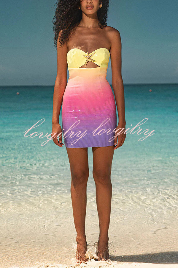 Gradient Sequin Sexy Off-the-shoulder Hollow Slim Mini Dress