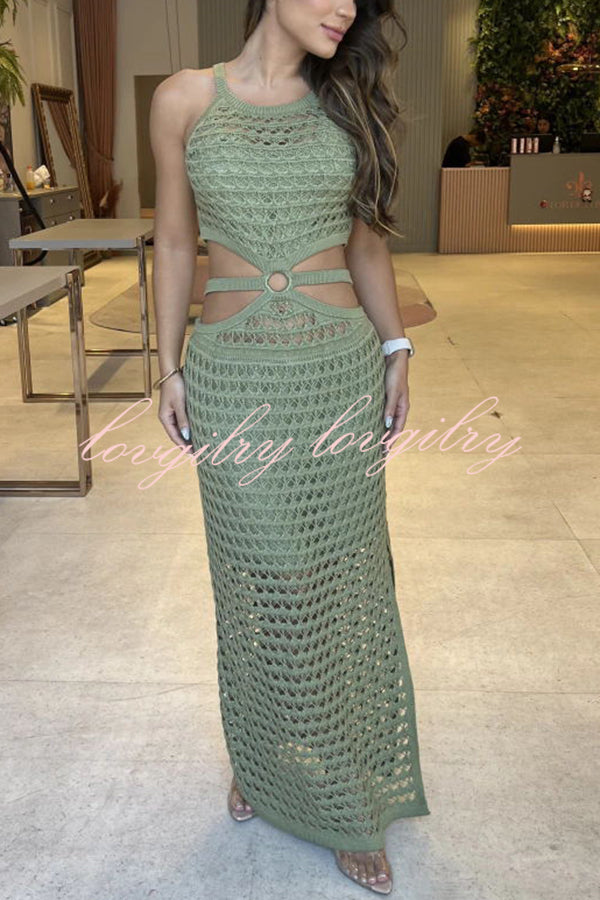 Stunning Gaze Knit Texture Waist Cutout Stretch Maxi Dress