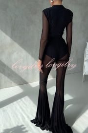 Deep Chic Mesh High Rise Elastic Waist Fishtail Stretch Pants