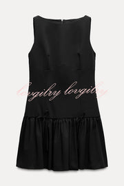 Solid Velvet Bow Embellished Sleeveless Mini Dress