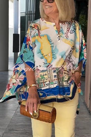 Unique Printed Casual Half Sleeve Loose Top