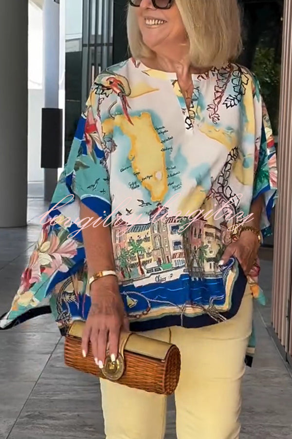 Unique Printed Casual Half Sleeve Loose Top