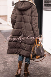 Hooded Plush Lined Pocket Long Sleeve Coat