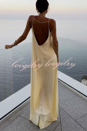 Sexy Satin Cutout Sling Backless Maxi Dress