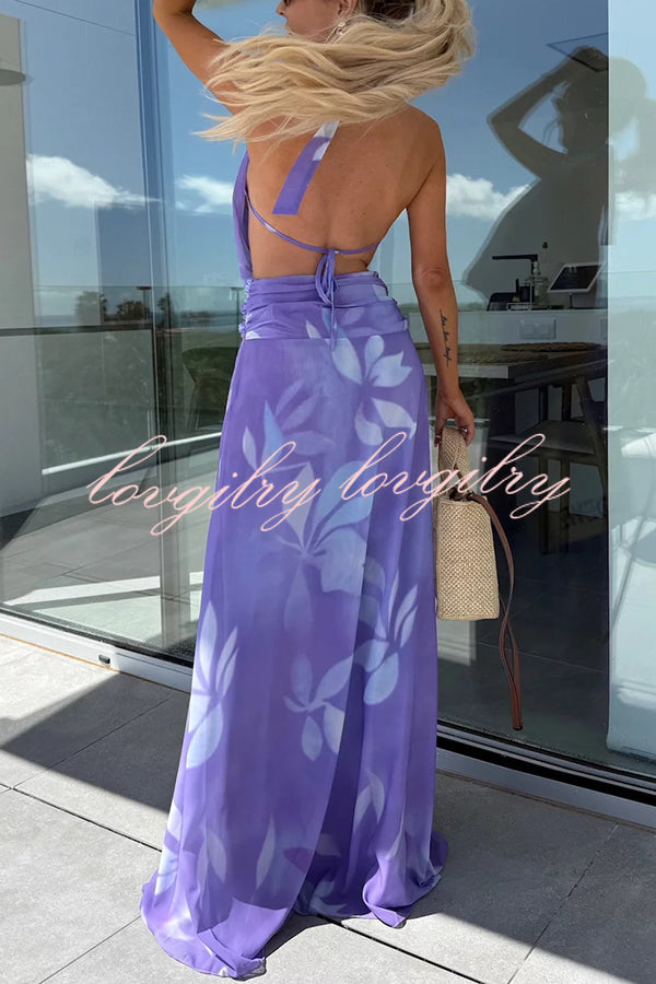 Sexy Sleeveless Backless Halter Neck Lace Up Maxi Dress