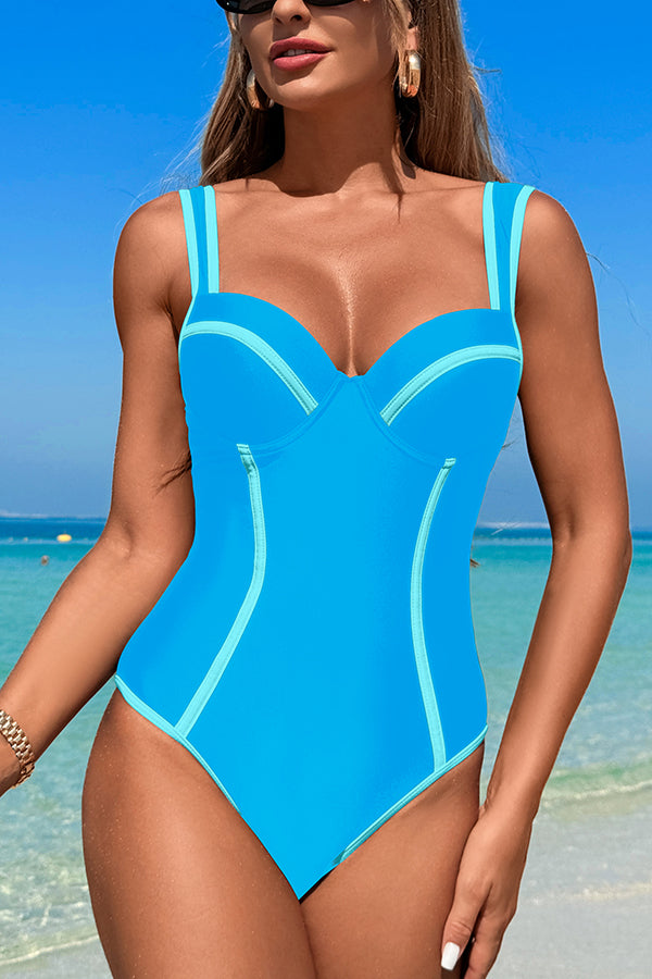 Fashionable Contrast Patchwork Stretch One-piece Swimsuit