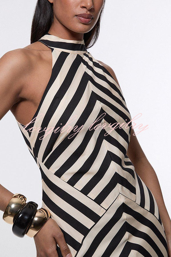 Modern Perfection Geometric Stripes Print Open Back Irregular Hem Maxi Dress