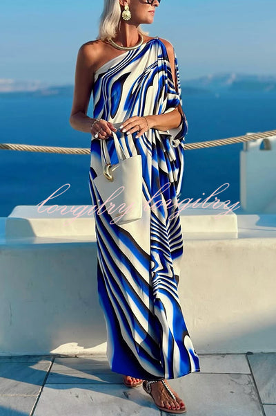 Sirinda Unique Printed Cutout One-shoulder Holiday-style Loose Maxi Dress