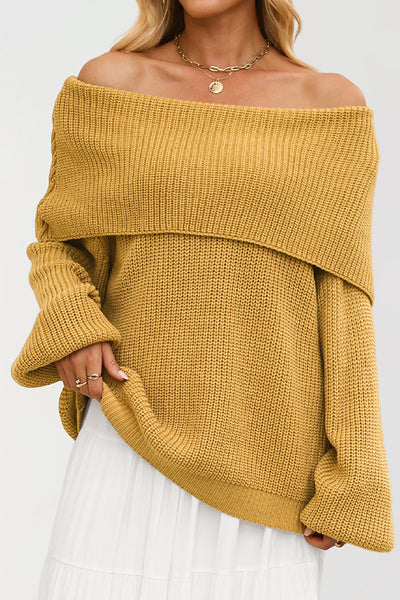 Solid Color Loose Off-shoulder Long-sleeved Casual Knit Sweater