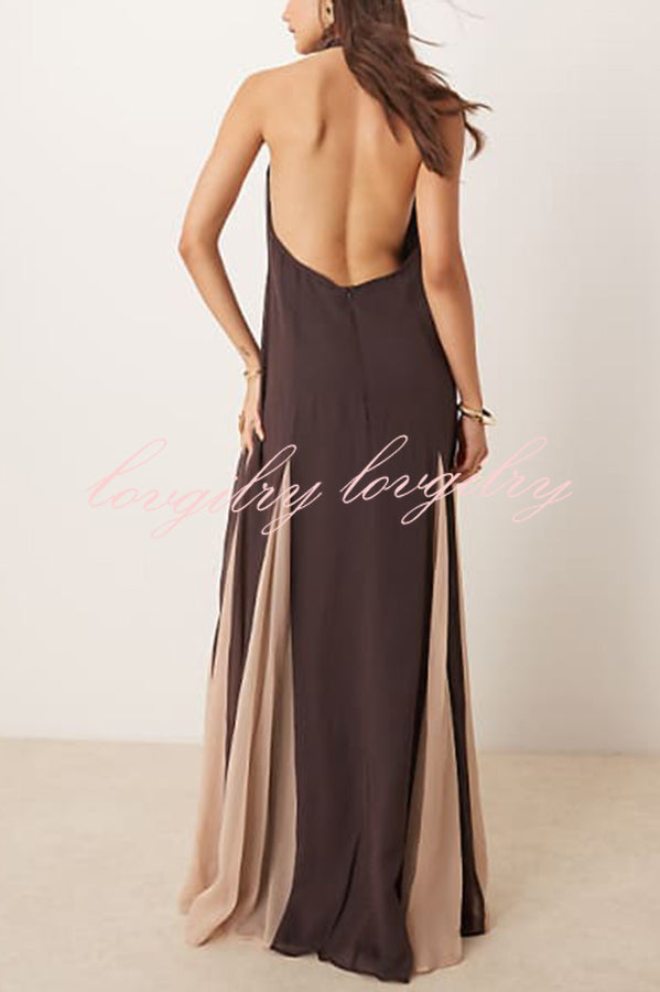 Fresh Horizons Panelled Tulle Halter A-line Maxi Dress