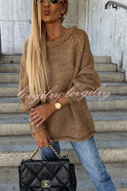 Casual Street Atmosphere Knit Wide Neck Loose Sweater