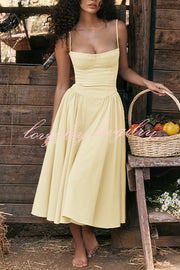 Solid Color Buttonless Bandeau Side Pocket Midi Dress