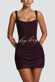 Cornelia Square Neck Back Lace-up Satin Drape Hem Mini Dress