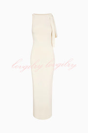 Buttery Soft Knot Boat Neck Stretch Maxi Dress