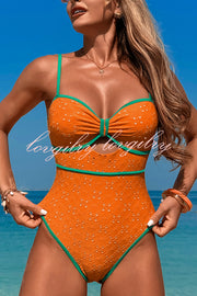 Fashion Contrast Color Hollow Stretch One-piece Swimsuit