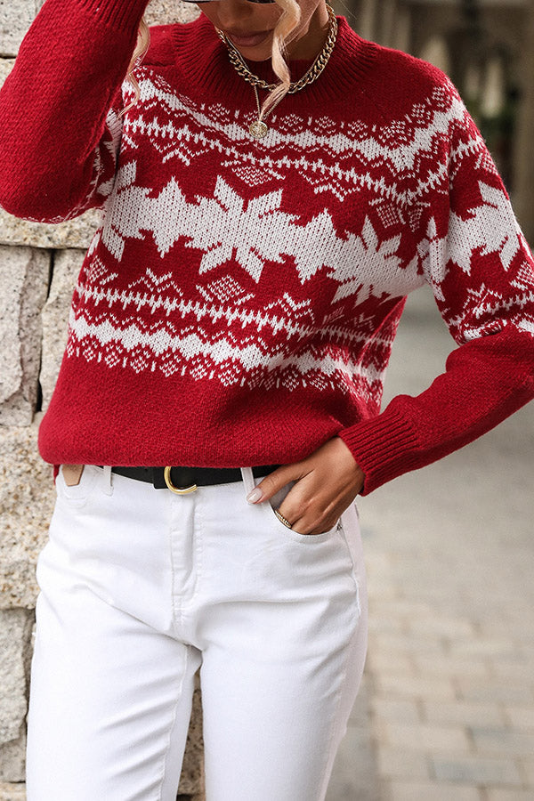 Christmas Snowflake Round Neck Long Sleeve Loose Knitted Sweater