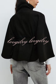 Fashionable Stand Collar Button Waist Tie Loose Cape