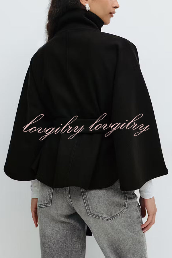 Fashionable Stand Collar Button Waist Tie Loose Cape