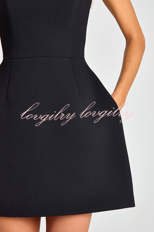 Lovers Kiss Pearl Trim Straps Pocketed Tulip Style Mini Dress