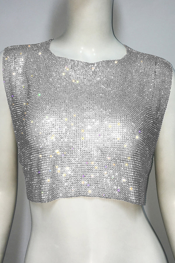 Sexy Metallic Rhinestone Backless Chain Vest