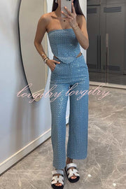 Fashionable Look Denim Sequin Textured High Rise Pocket Straight Jeans