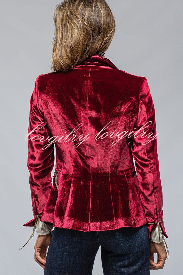 Vintage Gold Velvet Long Sleeve Pocket Blazer