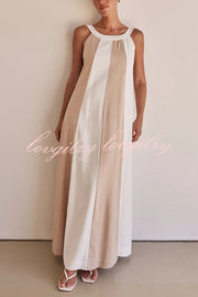 Day To Night Linen Blend Colorblock Wide Strap Maxi Dress