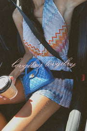 Eleanor Knit Colorful Zigzag Pattern Halter V-neck Tie-up Loose Romper