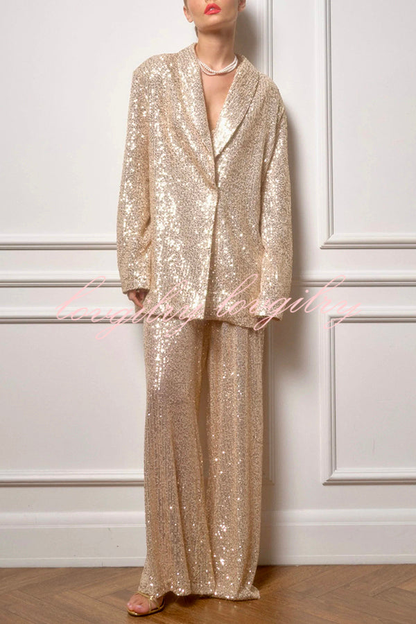 Solid Color Sequin Long Sleeve Party Blazer