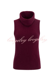 Comfortable Season Ribbed Knit Turtleneck Sleeveless Relaxed Sweater
