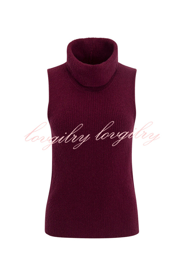 Comfortable Season Ribbed Knit Turtleneck Sleeveless Relaxed Sweater