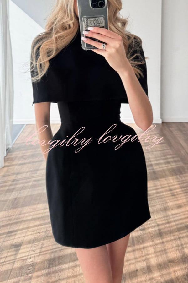 Solid Color Shawl and Square Neck Sleeveless Fitted Mini Dress Two-piece Set